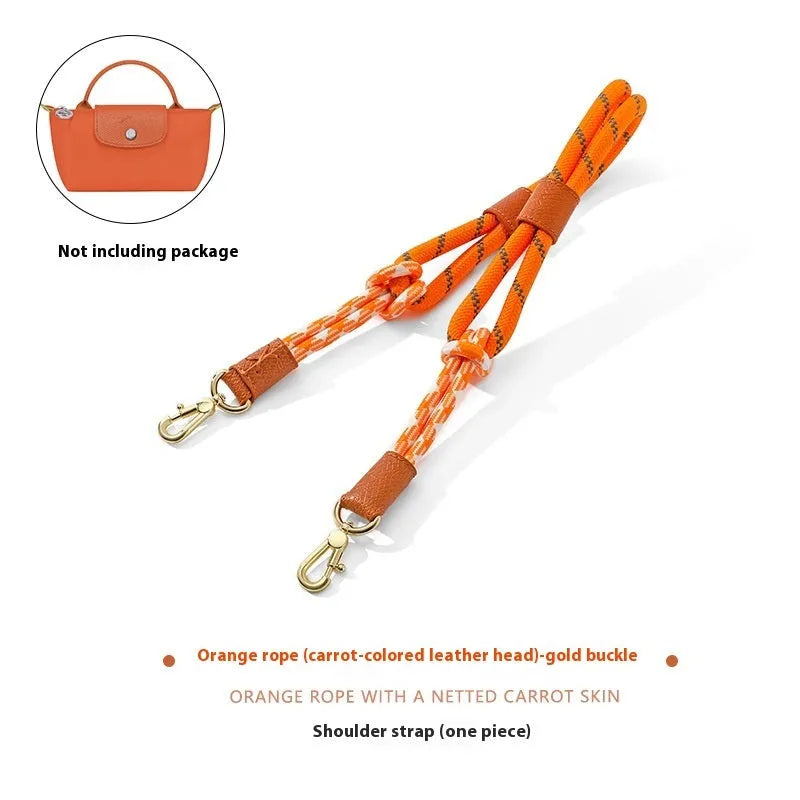 Braided rope shoulder strap with alloy hardware in silver or gold finish options