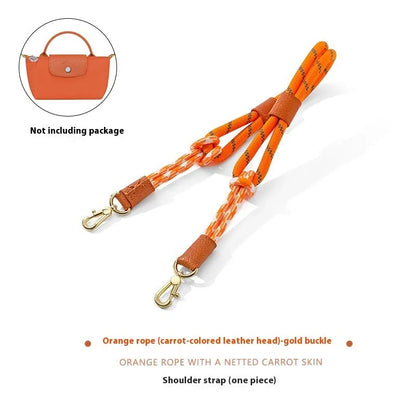 Braided rope shoulder strap with alloy hardware in silver or gold finish options