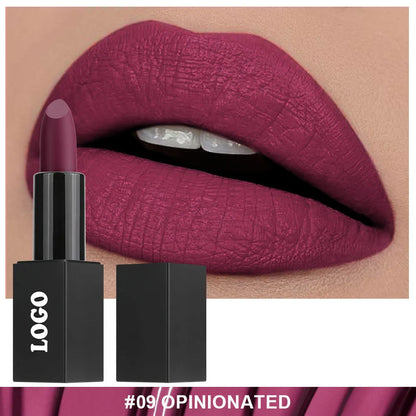 Beauty Does Not Fade matte finish lipstick in nonstick cup packaging, showing range of 24 colour shades.