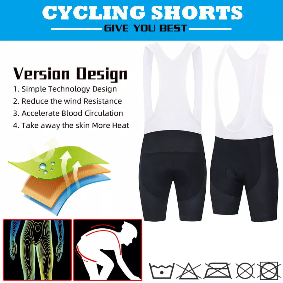 Men's Team Cycling Shorts in black and black white options, featuring breathable mesh fabric for cyclists.