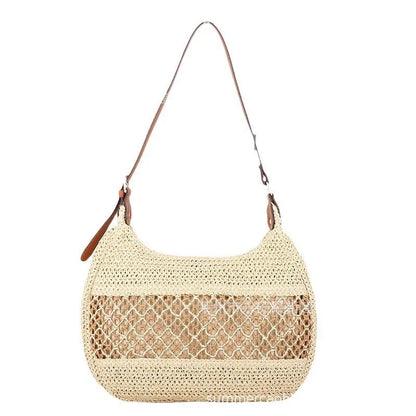 Women's casual straw cross body bag in khaki colour with sandwich pocket design