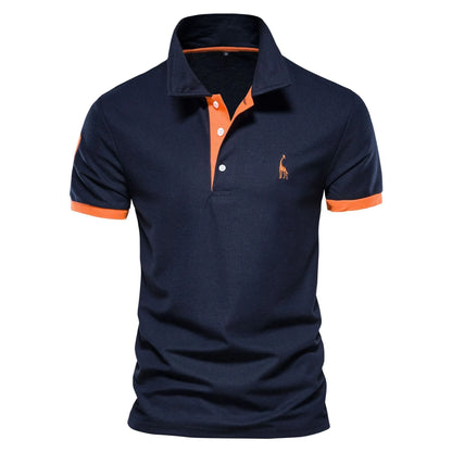Men's slim-fit short sleeve T-shirt with embroidered deer design on front, available in multiple colours
