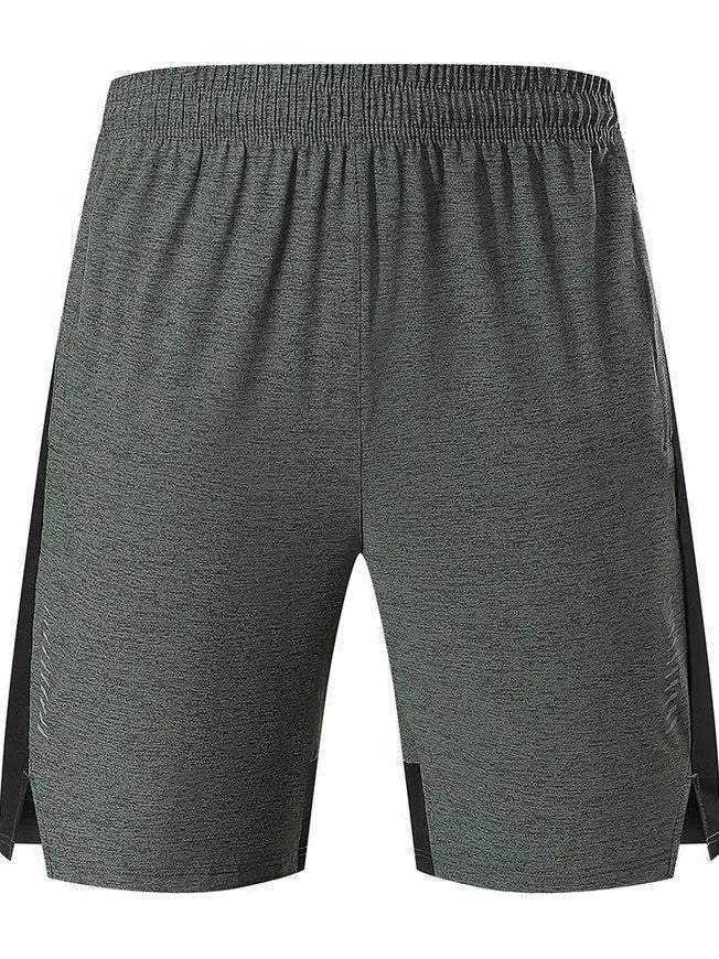 Men's forest green spandex shorts with five-point single layer construction and mid-waist design