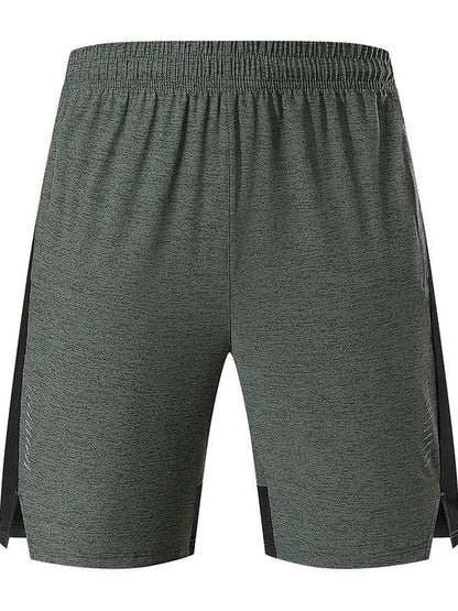 Men's forest green spandex shorts with five-point single layer construction and mid-waist design