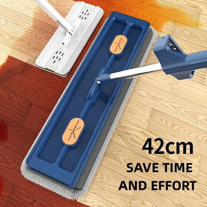 360° Rotating Flat Mop with Stainless Steel Handle and Self-Contained Dewatering Scraper for Effortless Floor Cleaning