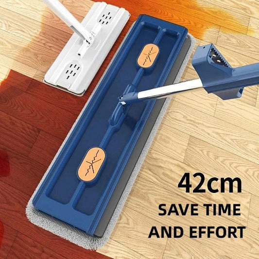 360° Rotating Flat Mop with Stainless Steel Handle and Self-Contained Dewatering Scraper for Effortless Floor Cleaning