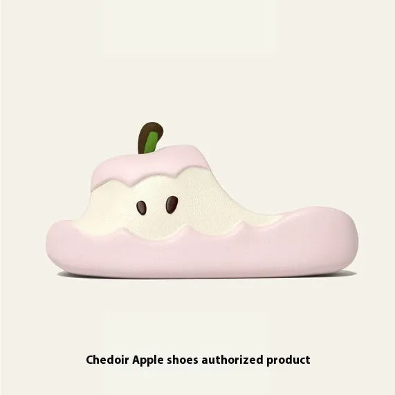 Cartoon fruit print EVA parent-child sandals in light pink colour, flip-flop style homewear slippers