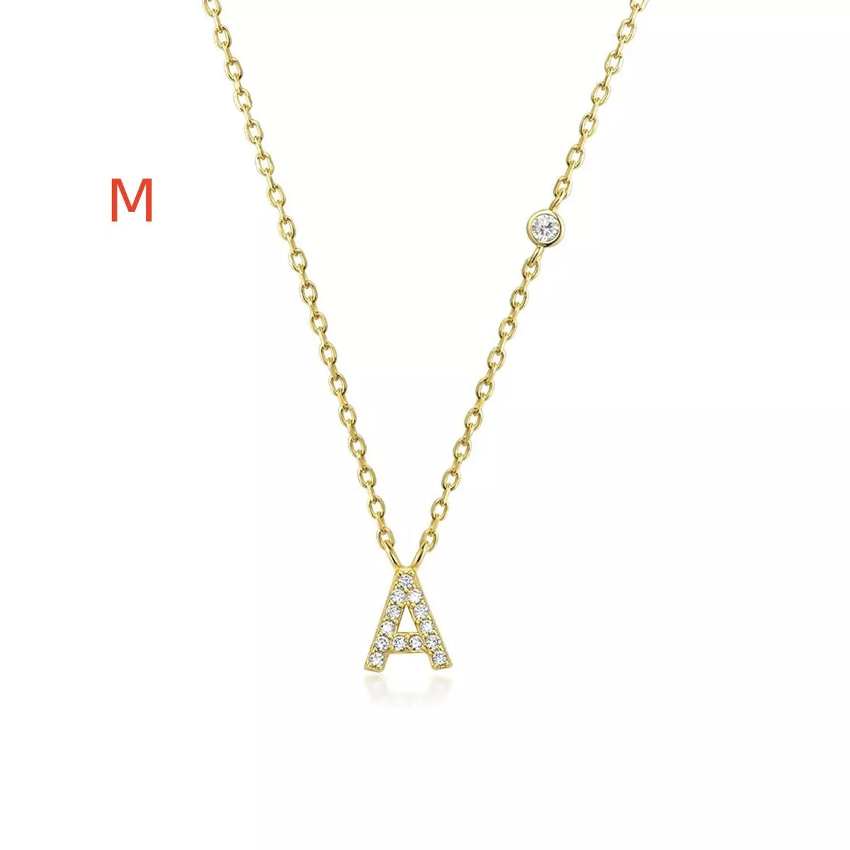 Custom Initial Necklace with sparkling CZ pendant, available in gold or silver finish