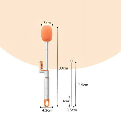 Long handle cup brush with 30cm reach for cleaning narrow bottles in orange and army green colours