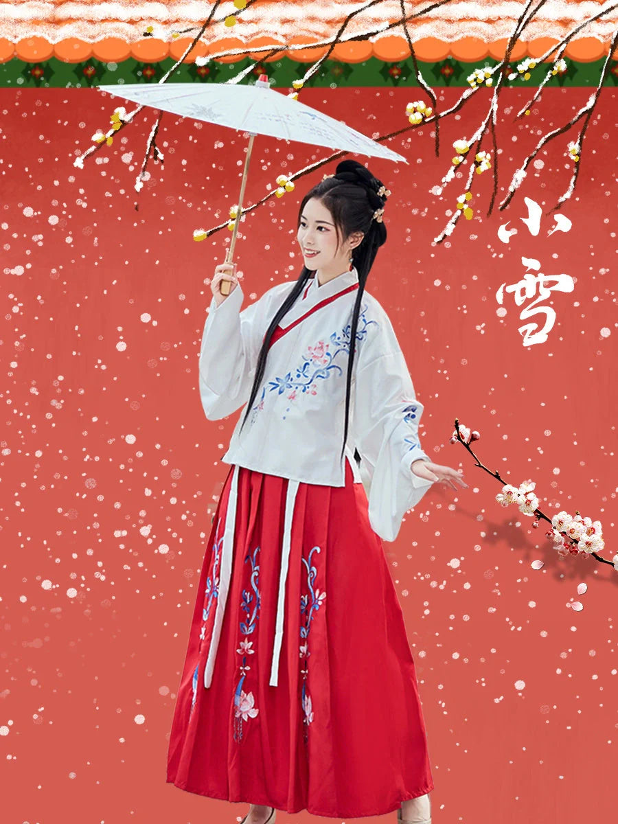 Authentic Hanfu Traditional Costume Set in vibrant colors, showcasing traditional Chinese fashion.