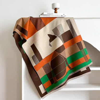 Imitation cashmere scarf in European American style showing 185x65cm dimensions and available colour options
