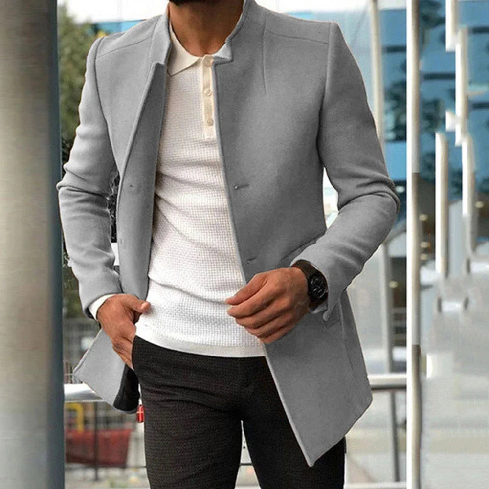 Men's single-breasted jacket in classic colors like khaki, black, grey, blue, and army green