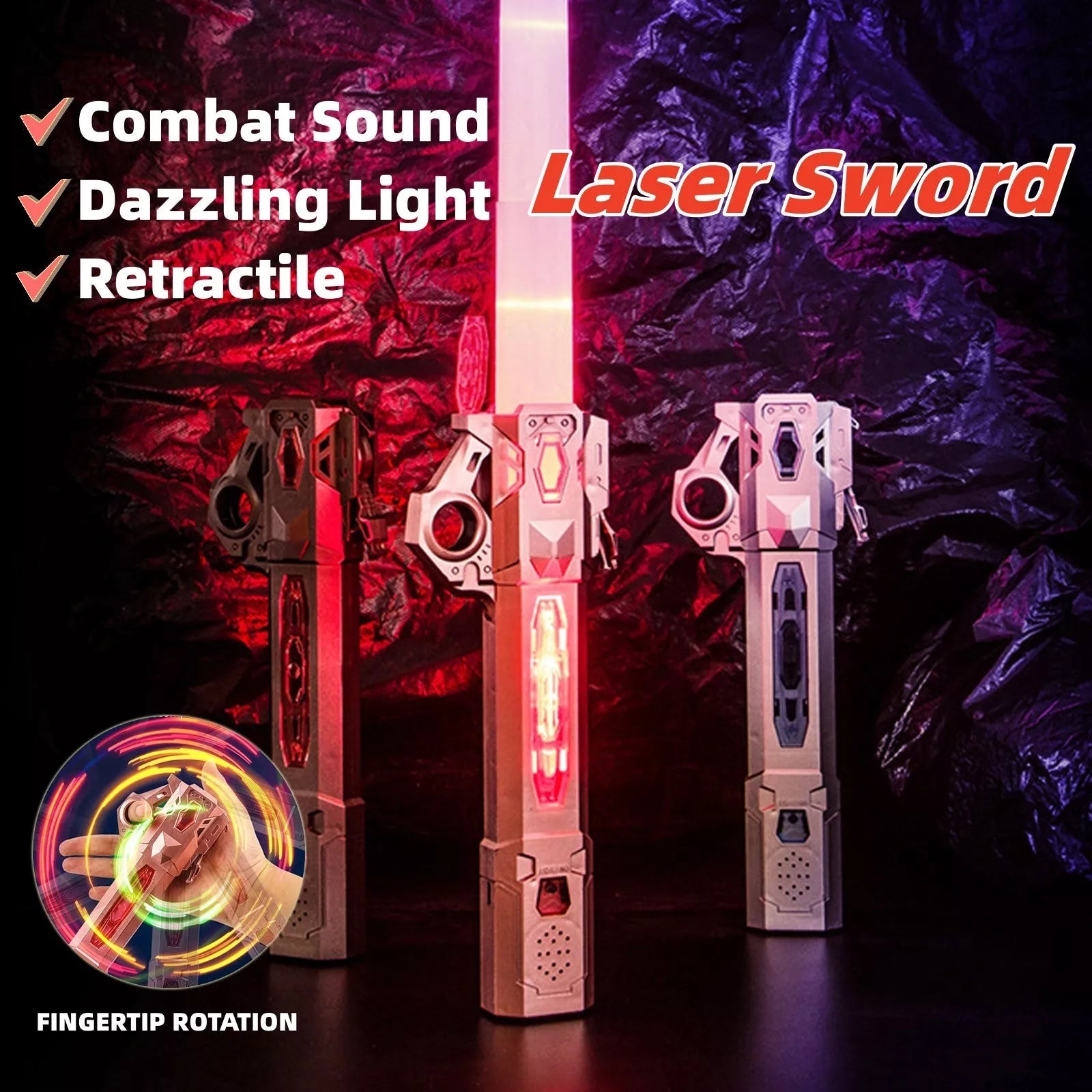 Retractable RGB laser sword with frosted metal handle and 7 color options