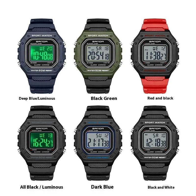Youth electronic swimming waterproof watch with alarm clock in multiple colour options