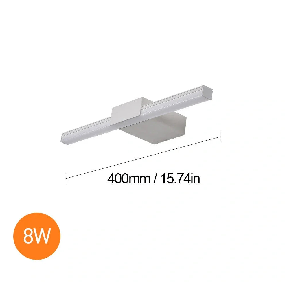 Nordic style bathroom LED mirror headlight in black or white, 40cm-60cm sizes with three lighting modes