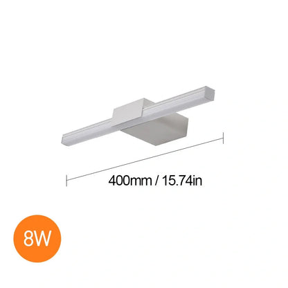 Nordic style bathroom LED mirror headlight in black or white, 40cm-60cm sizes with three lighting modes