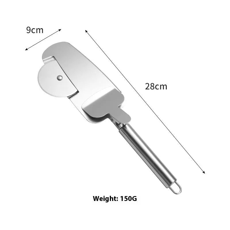 3-in-1 stainless steel pizza cutter with hanging holes for easy storage