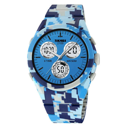 Electronic casual watch with 50m waterproof, resin mirror, ABS case, TPU strap in camouflage colour