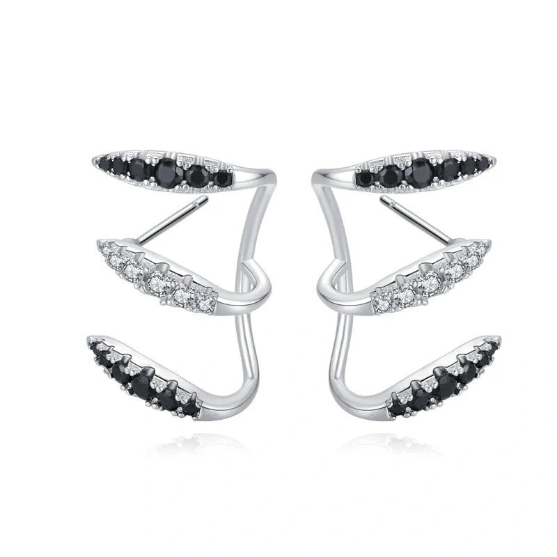 Elegant copper three-claw zircon earrings for women with geometric design