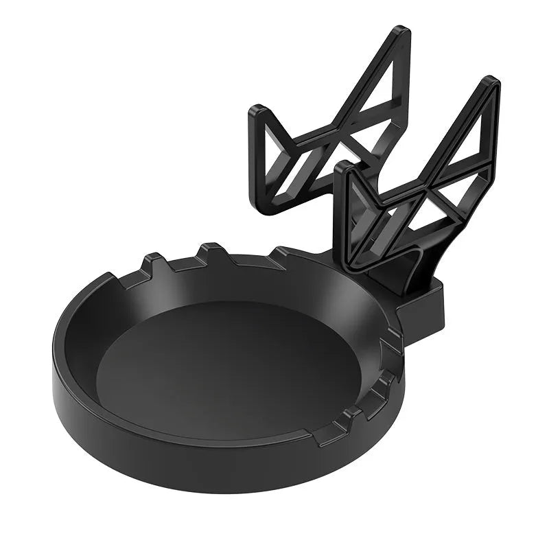Black ABS plastic wall hanging rack with an X-shaped handle, shown with adhesive gel and screws for mounting.