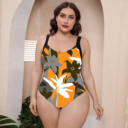 Conservative one-piece swimsuit with vest top and floral print for swimming and hot springs