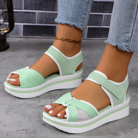 Women's summer mesh cross-strap sandals with Velcro and thick sole in various colors