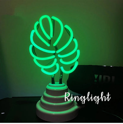 Handmade bamboo shape desktop lamp with white tube and green light, showing USB plug and two size options for indoor use