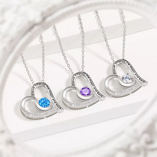 Heart-shaped love necklace with rhinestones and letters, available in multiple colors