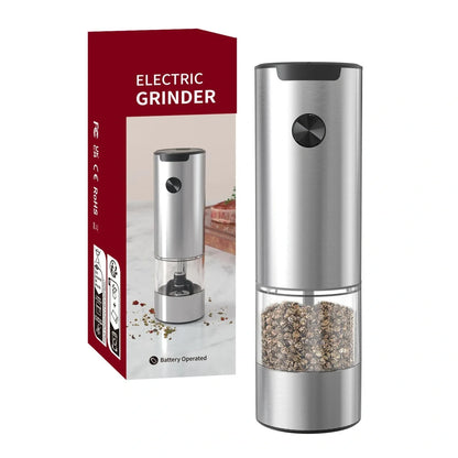 Stainless steel electric pepper grinder with button operation and Type-C charging port