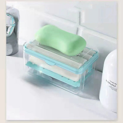 Roller type soap dish holder in light luxury colors with drain holes for bathroom storage