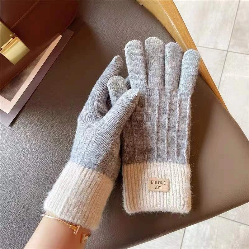 Warm embroidered winter mittens in various colors, including blue, khaki, black, coffee, pink, brown, gray, dark khaki, and orange