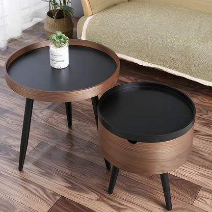 Italian round coffee table in low bucket style, 38cm diameter wood-based panel for small living rooms