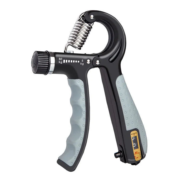 Adjustable counting hand gripper exerciser showing digital display and TPR handles in a selected colour.