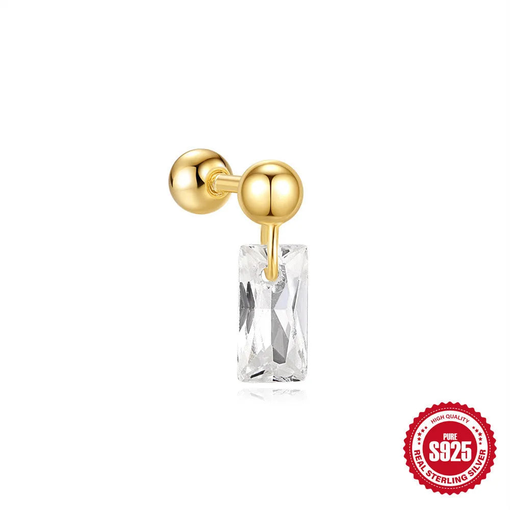 S925 sterling silver floral stud earrings with square gravel detail in a golden electroplated finish.