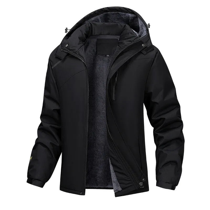 Men's plus size hooded coat in polyester offering windproof and waterproof protection