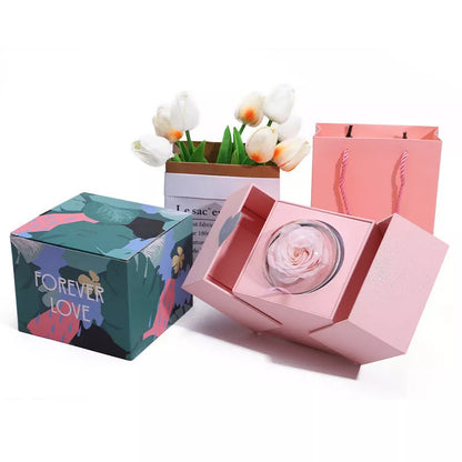 Eternal Rose Soap Flower Jewelry Box in pink and red with jewelry storage compartment