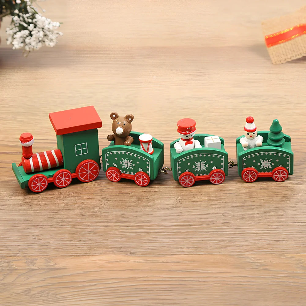 Christmas wooden train window decoration with manual craftsmanship and cartoon styling