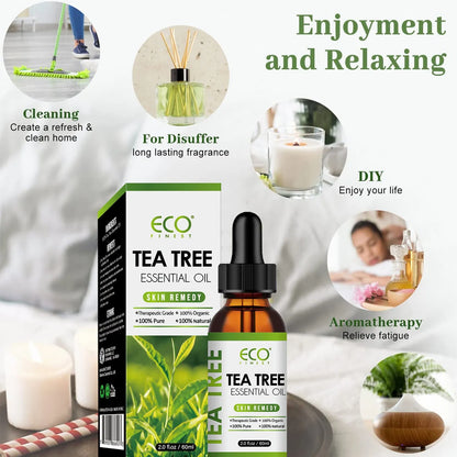 60ml bottle of pure tea tree essential oil for acne skincare and aromatherapy use