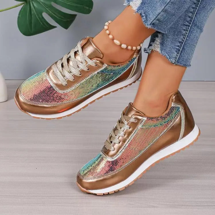 Women's black thick-soled square toe casual sneakers made from PU leather