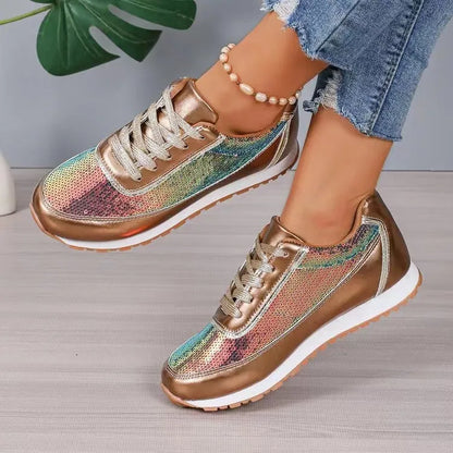 Women's black thick-soled square toe casual sneakers made from PU leather