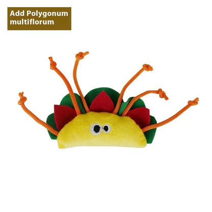 Tiantianmao plush catnip pillow toy in burrito, pizza, pineapple, cucumber, cone, and mushroom shapes.