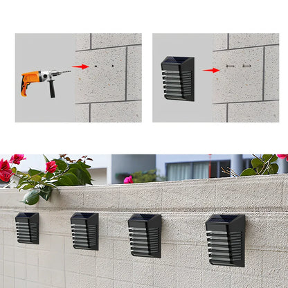 Black solar wall lamp with polycrystalline silicon panel measuring 90x20x53mm for outdoor garden lighting