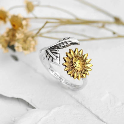 Bohemia Two-tone Sunflower Adjustable Ring for Women with Floral Design