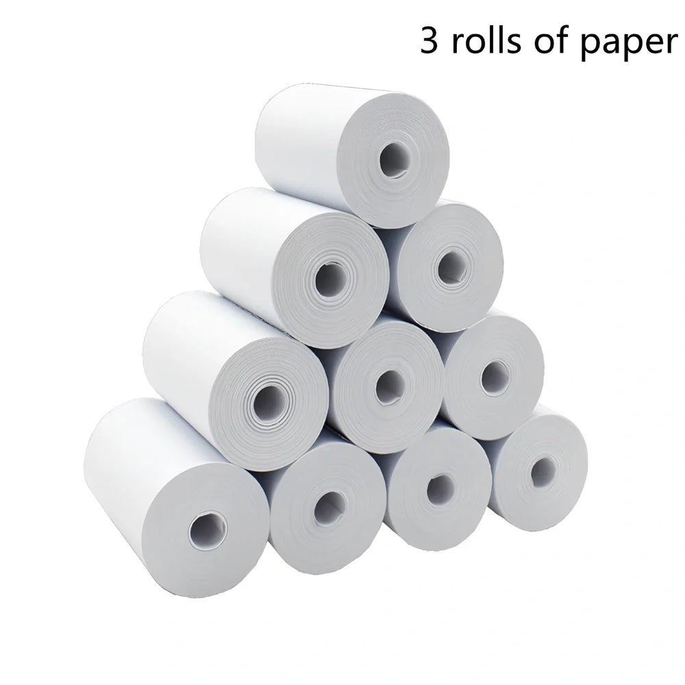 Blue mini thermal printer measuring 80x80x35mm with Bluetooth connectivity for student study organisation