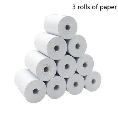 Blue mini thermal printer measuring 80x80x35mm with Bluetooth connectivity for student study organisation