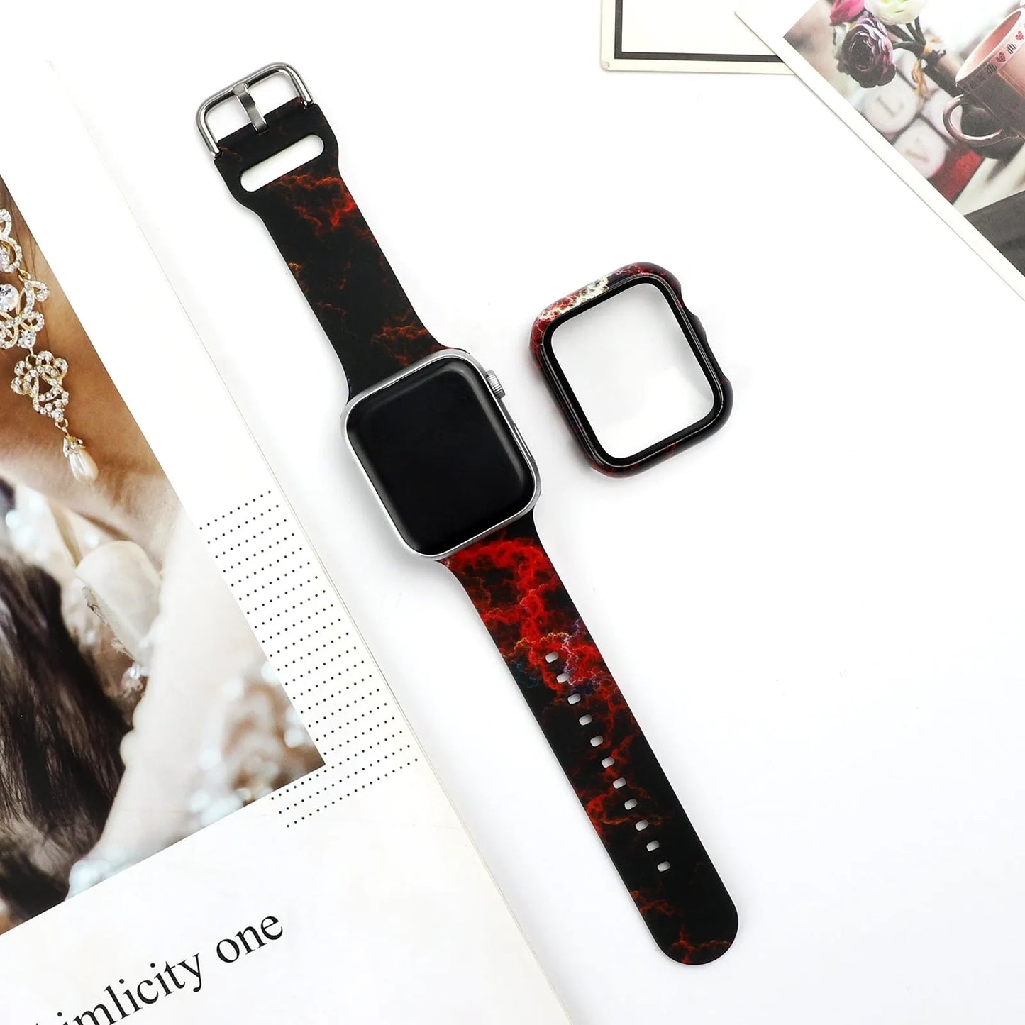 Printed silicone watch strap for Apple Watch 1-6 and SE models in multiple sizes