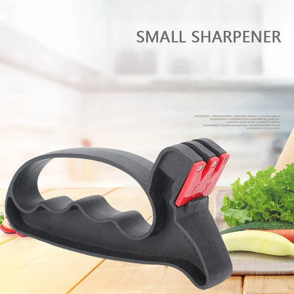 Black handheld knife and scissor sharpener tool with tungsten steel blade measuring 140mm
