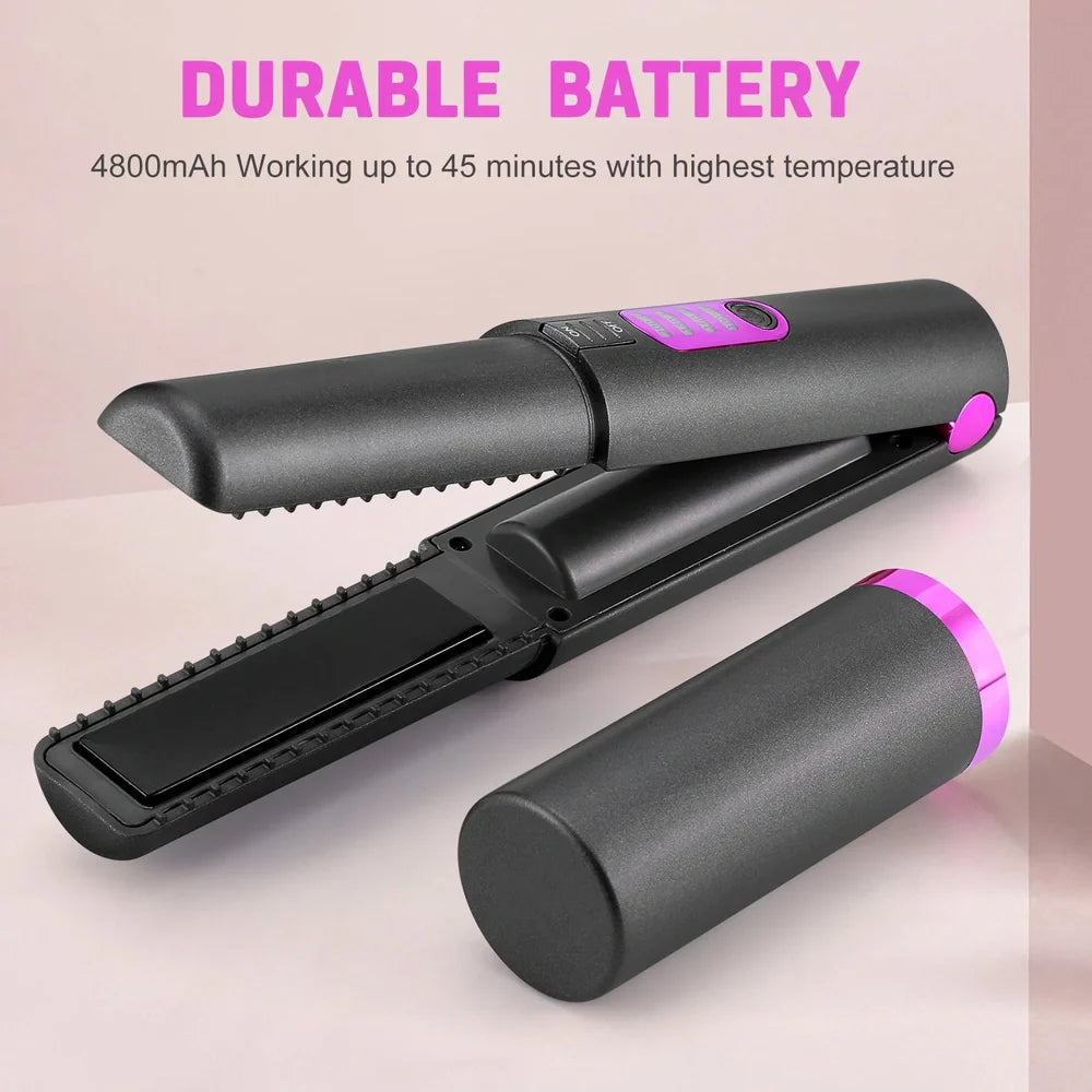 USB charge mini wireless travel hair straightener with ceramic plates in green, grey, or pink colours