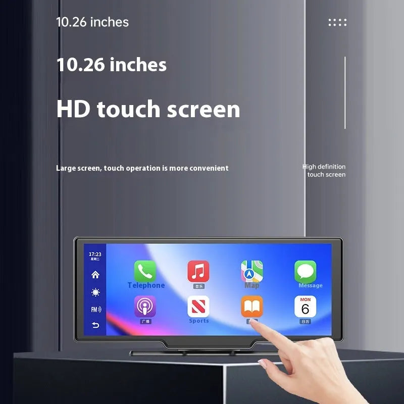 10-inch car smart screen with touchscreen, CarPlay, driving recorder, and navigation system on a dashboard