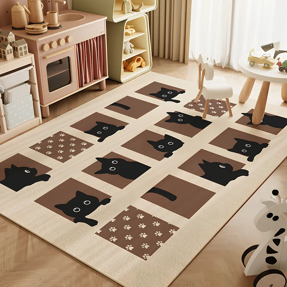 Cartoon animal print geometric pattern polyester carpet available in multiple sizes with hand wash cleaning